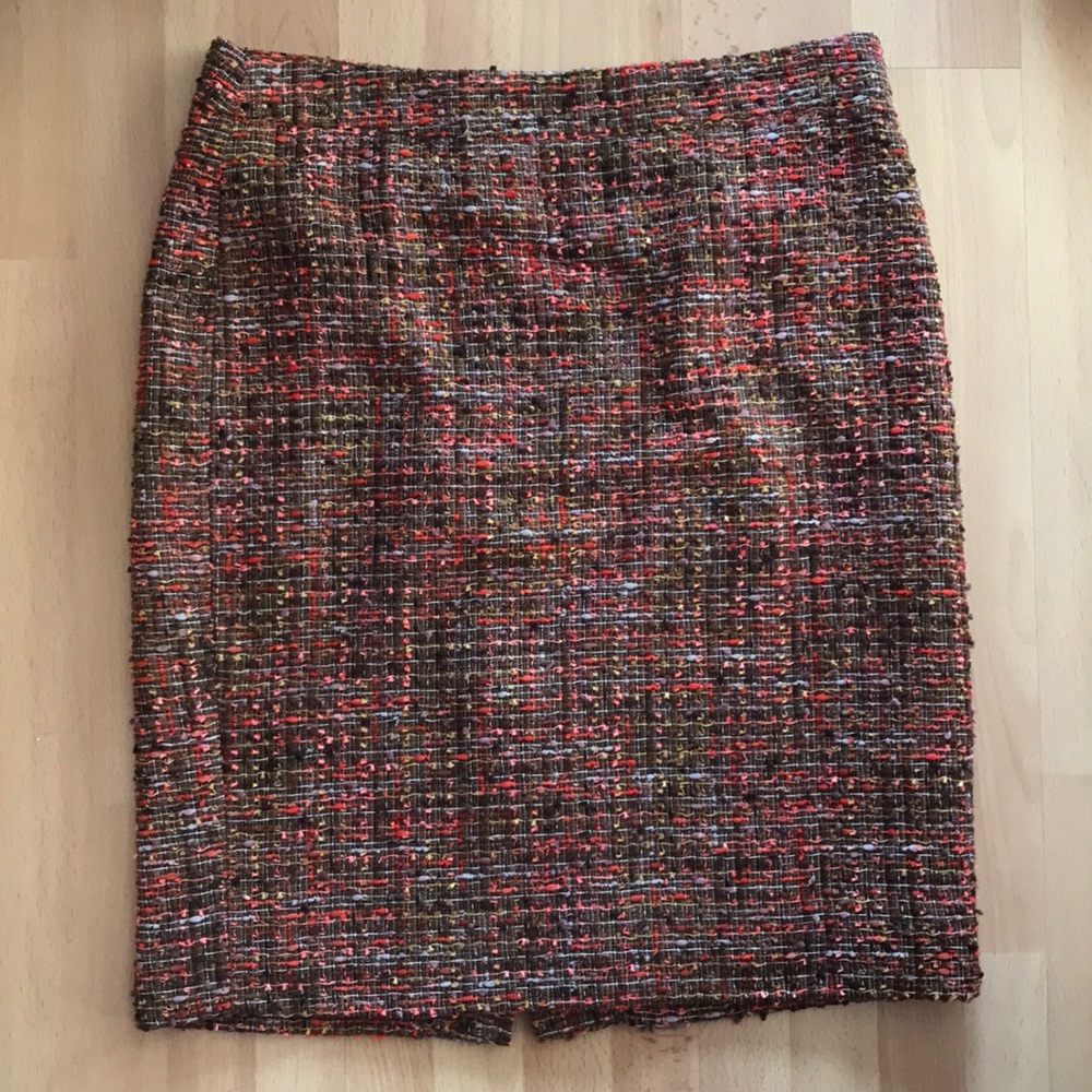 J. Crew Multicolor Tweed Pencil Skirt - Brown with Red & Orange Accents